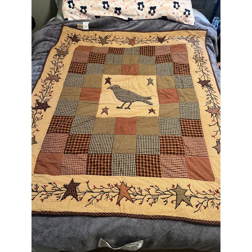 VHC Brands Heritage Farms Quilted Throw 50x60 Crow Star Primitive Country Wall